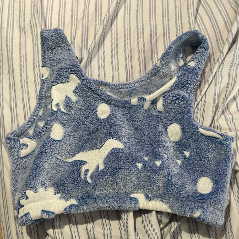 Blue and White Fleece Crop Top